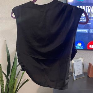 High-neck “cropped” satin top